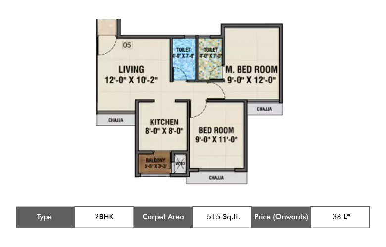 2 BHK-515 Sq.ft.