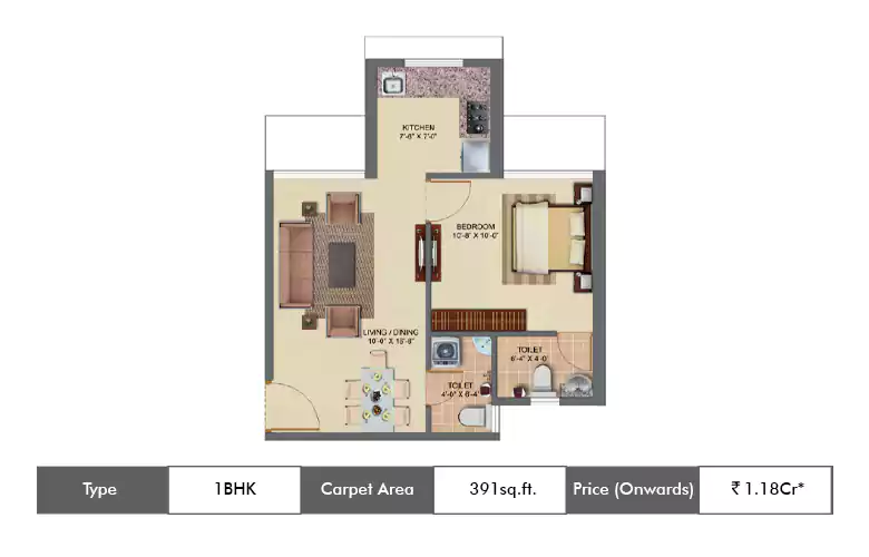 1 BHK-391 Sq.ft