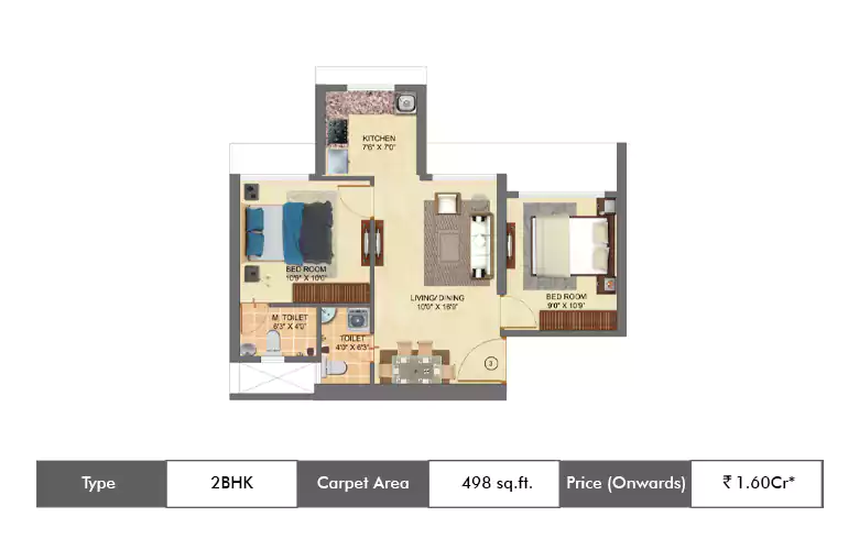 2 BHK-498 Sq.ft