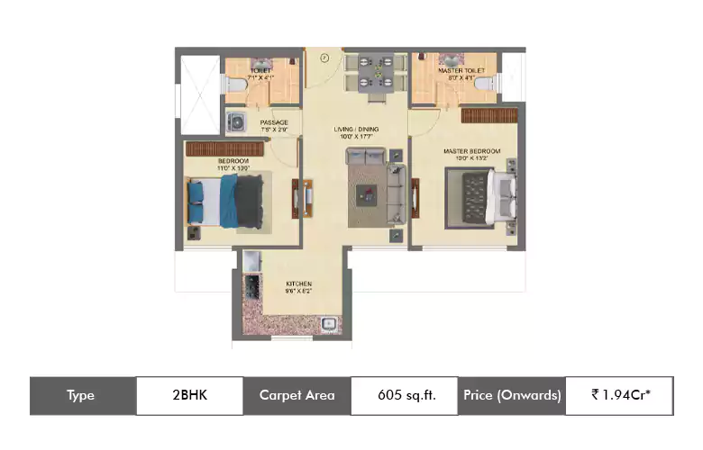 2 BHK-605 Sq.ft