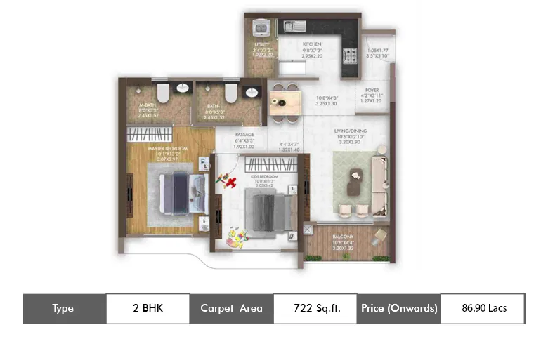 2 BHK 722 Sq.ft