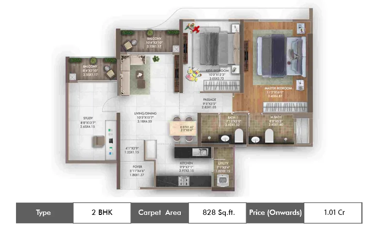 2 BHK 828 Sq.ft