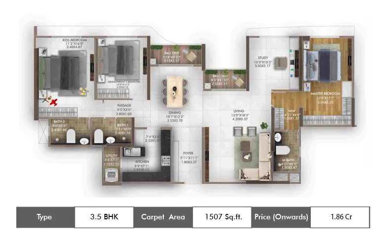 3.5 BHK 1507 Sq.ft