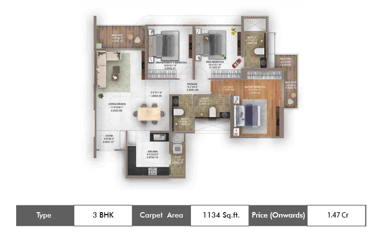 3 BHK 1134 Sq.ft