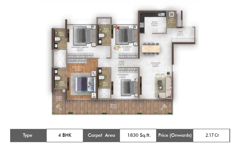 4 BHK 1830 Sq.ft