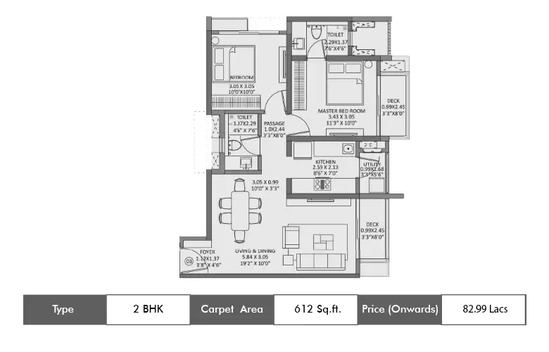 2 BHK-612 Sq.ft.