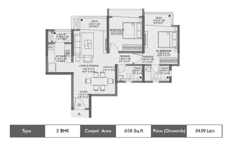 2 BHK-658 Sq.ft.