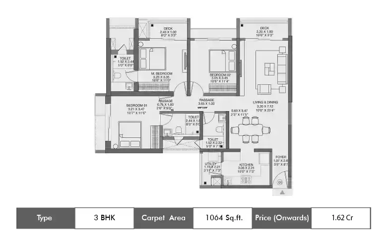 3 BHK-1064 Sq.ft.