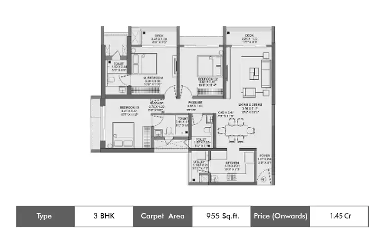 3 BHK-955 Sq.ft.