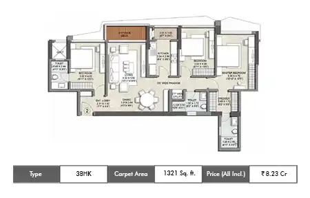 3 BHK-1321  Sq.ft