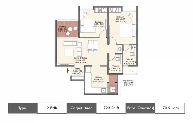 2 BHK-723 Sq.ft