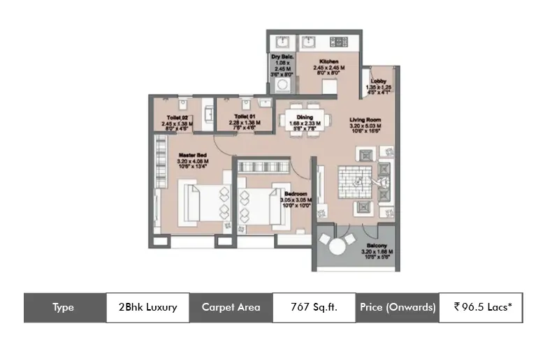 2 BHK Luxury-767 Sq.ft.