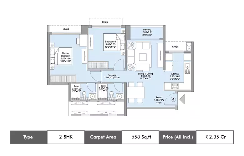 2 BHK-658 Sq.ft