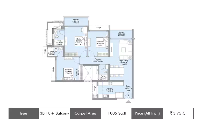 3 BHK-1005 Sq.ft