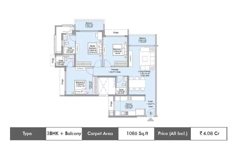 3 BHK-1086 Sq.ft