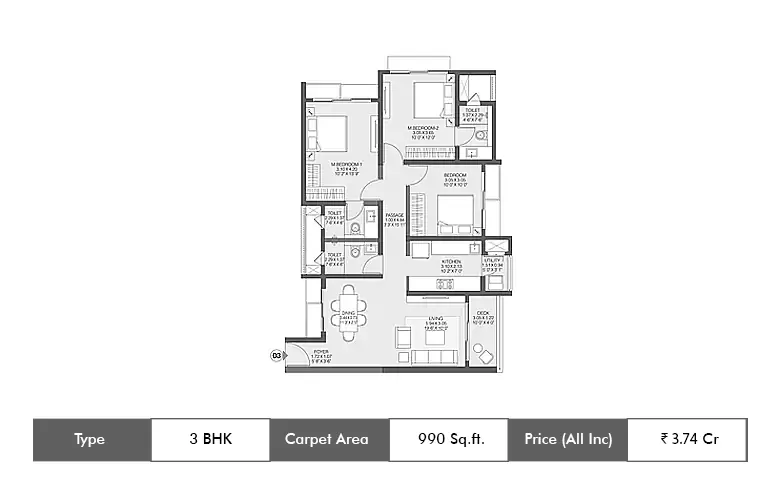 3BHK-990 Sq.ft.