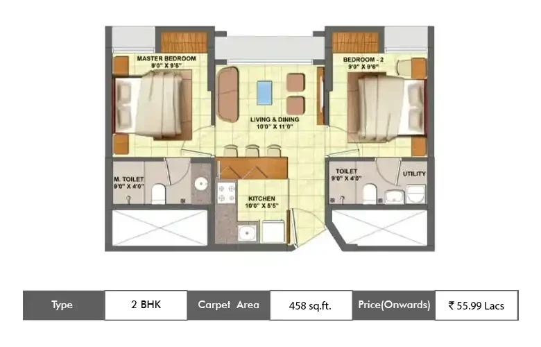 2 BHK-458 Sq.ft.