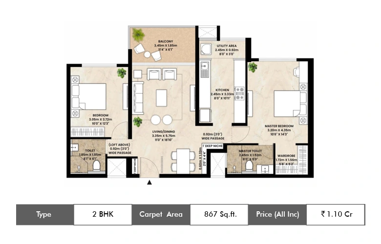 2 BHK-867 Sq.ft