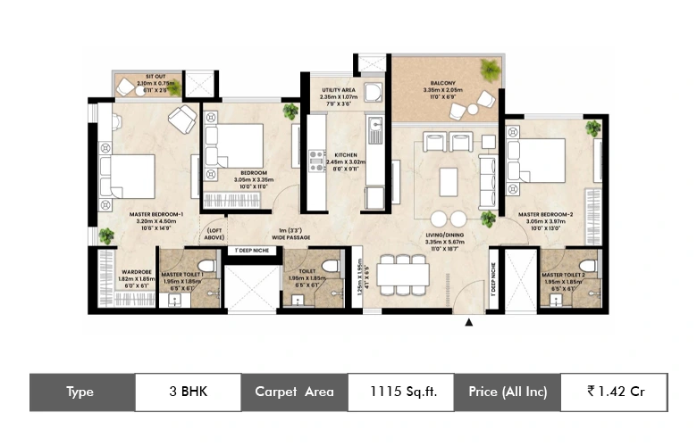 2 BHK-1115 Sq.ft