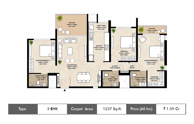 2 BHK-1237 Sq.ft