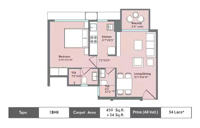 1 BHK Balcony-459 Sq.ft