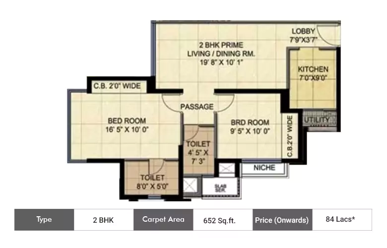 2 BHK-652 Sq.ft. 