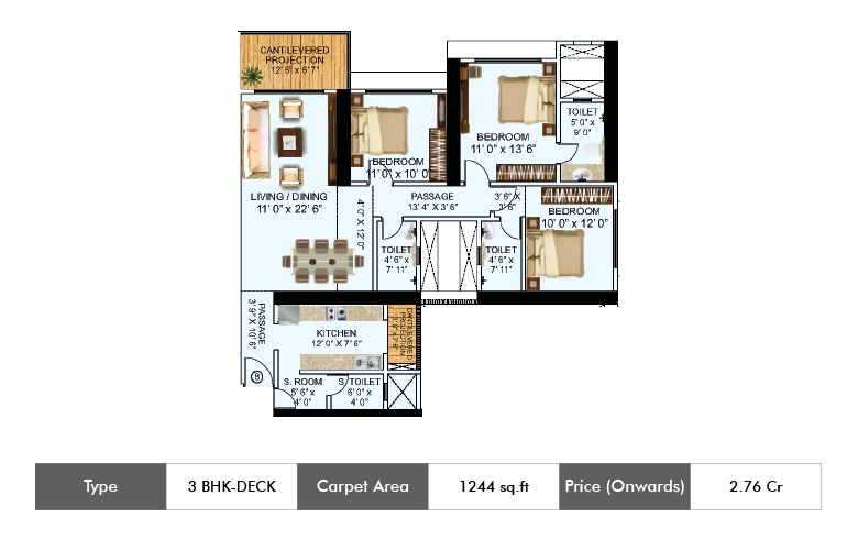 3 BHK-Deck-1244 Sq.ft.