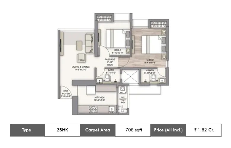 2 BHK-708 Sq.ft.