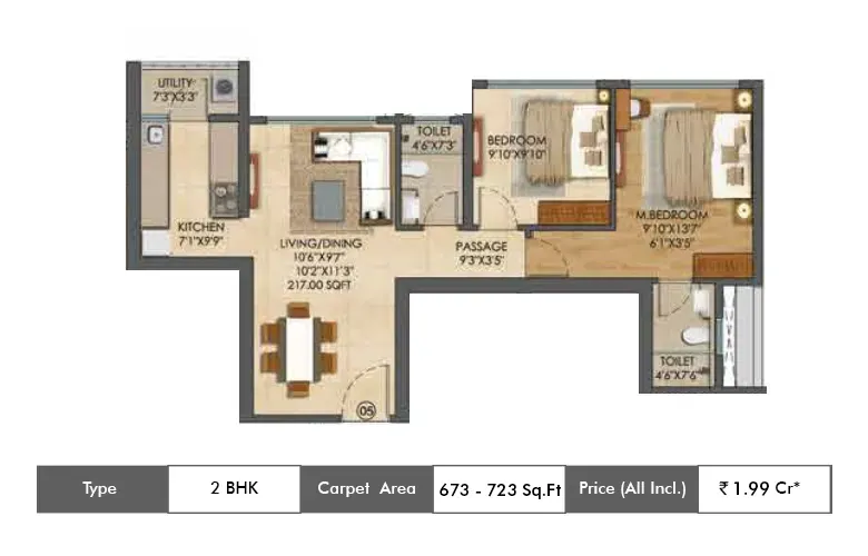 1.5 BHK-466-531 Sq.ft.