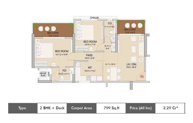 2 BHK With Deck -799 Sq.ft