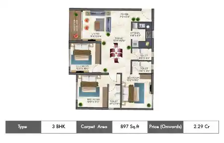 3 BHK 897 Sq.ft.