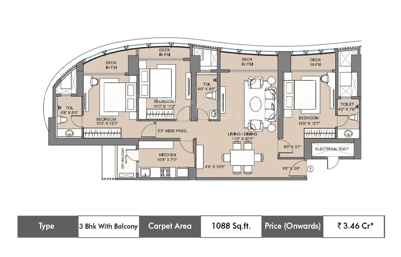 3 BHK-1088 Sq.ft.