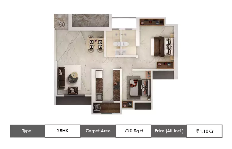 2 BHK-720 Sq.ft.